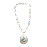 SS Larimar Pear Cobblestone Texture Necklace