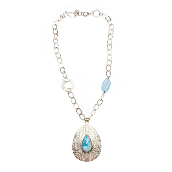 SS Larimar Pear Cobblestone Texture Necklace