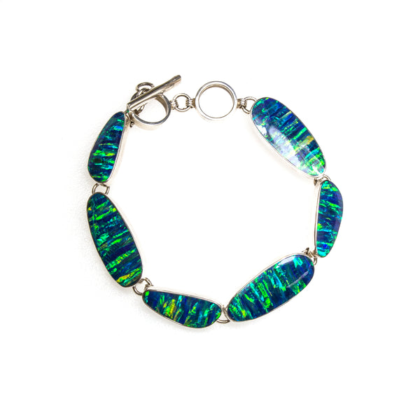 SS Created Opal Freeform Toggle Bracelet