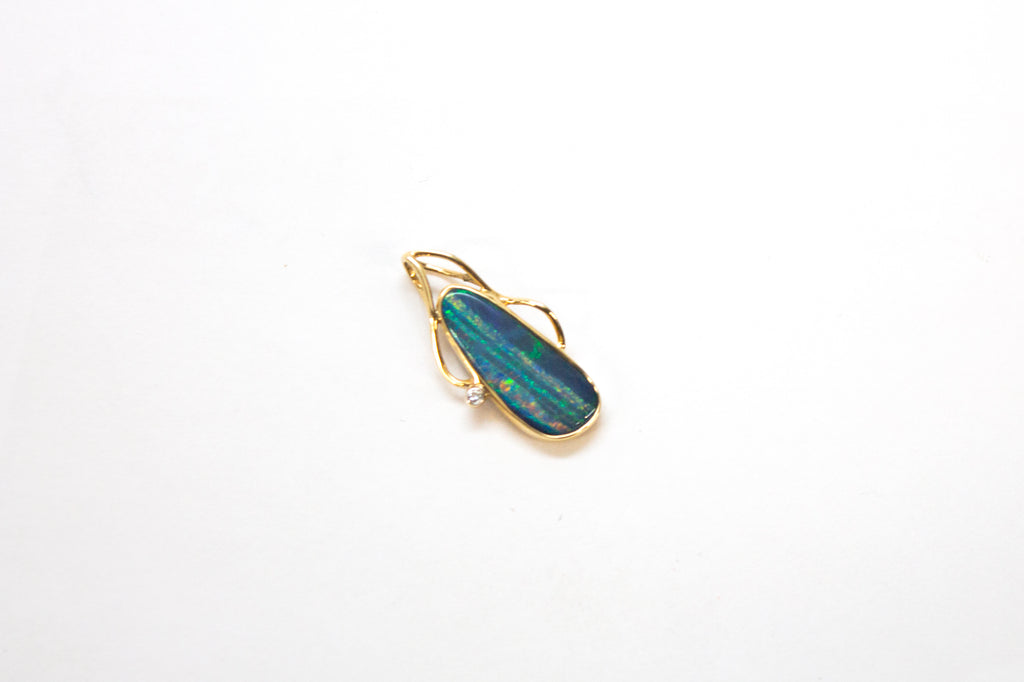 14K Boulder Opal and Diamond Oval Pendant