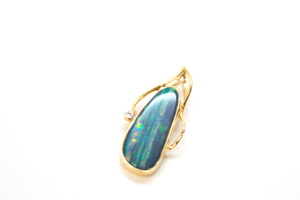 14K Boulder Opal and Diamond Oval Pendant