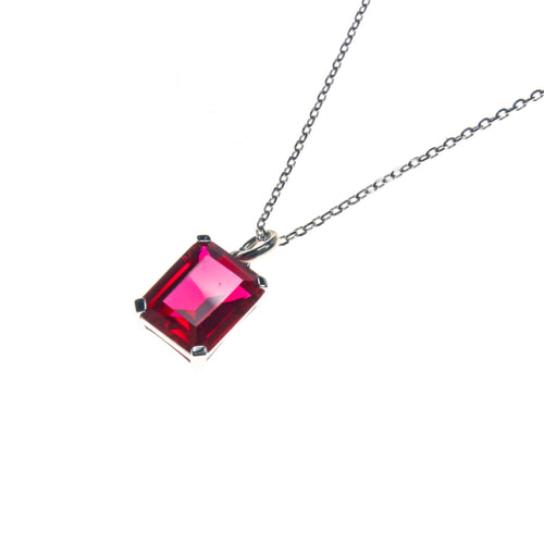 Sterling Silver Created Ruby Rectangle Necklace