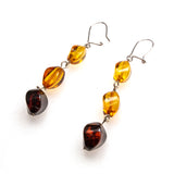 SS Amber 3-tone Twisted Bead Dangle Earrings