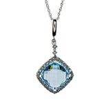 14K White Gold Blue Topaz Square Necklace