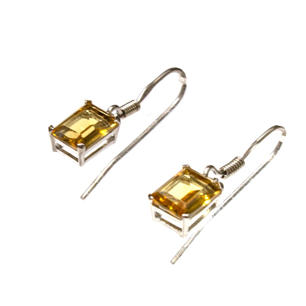 SS Small Created Citrine Rectangle Earrings