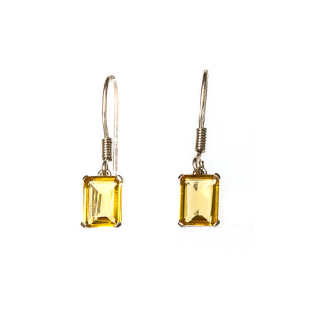 SS Created Citrine Rectangle Earrings