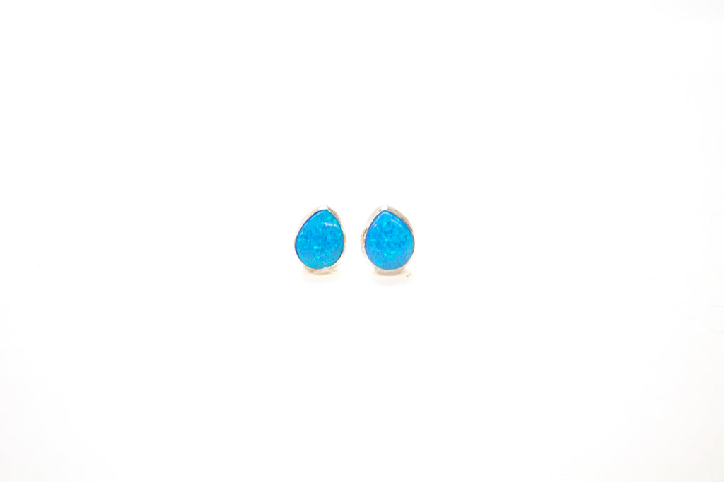 SS Created Opal Blue Pear Studs