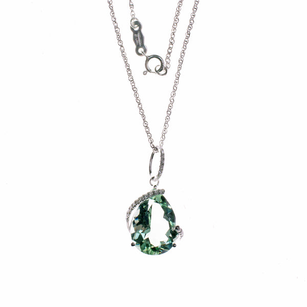 14K Green Amethyst Teardrop Necklace