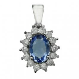 Sterling Silver Blue Quartz Cubic Zirconia Flower Pendant