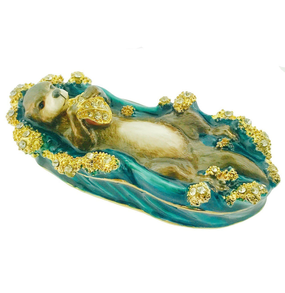 Swimming Otter Cloisonné Trinket Box