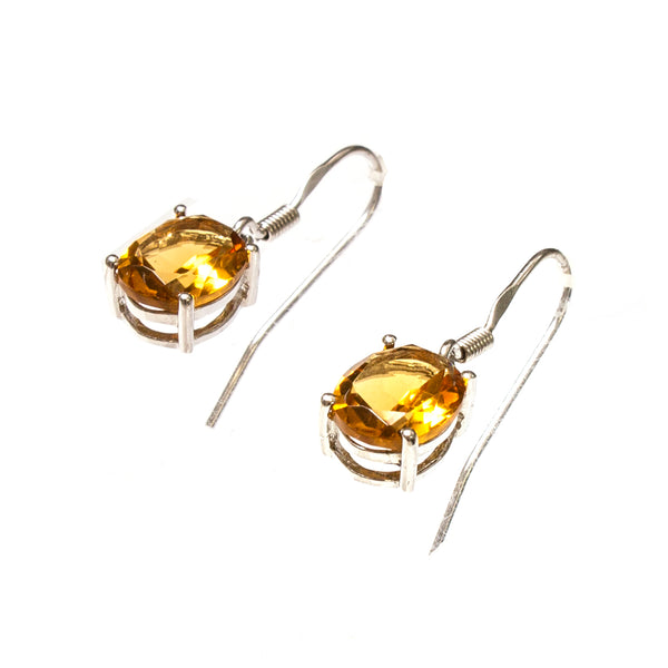 Sterling Silver Created Citrine Oval Earrings