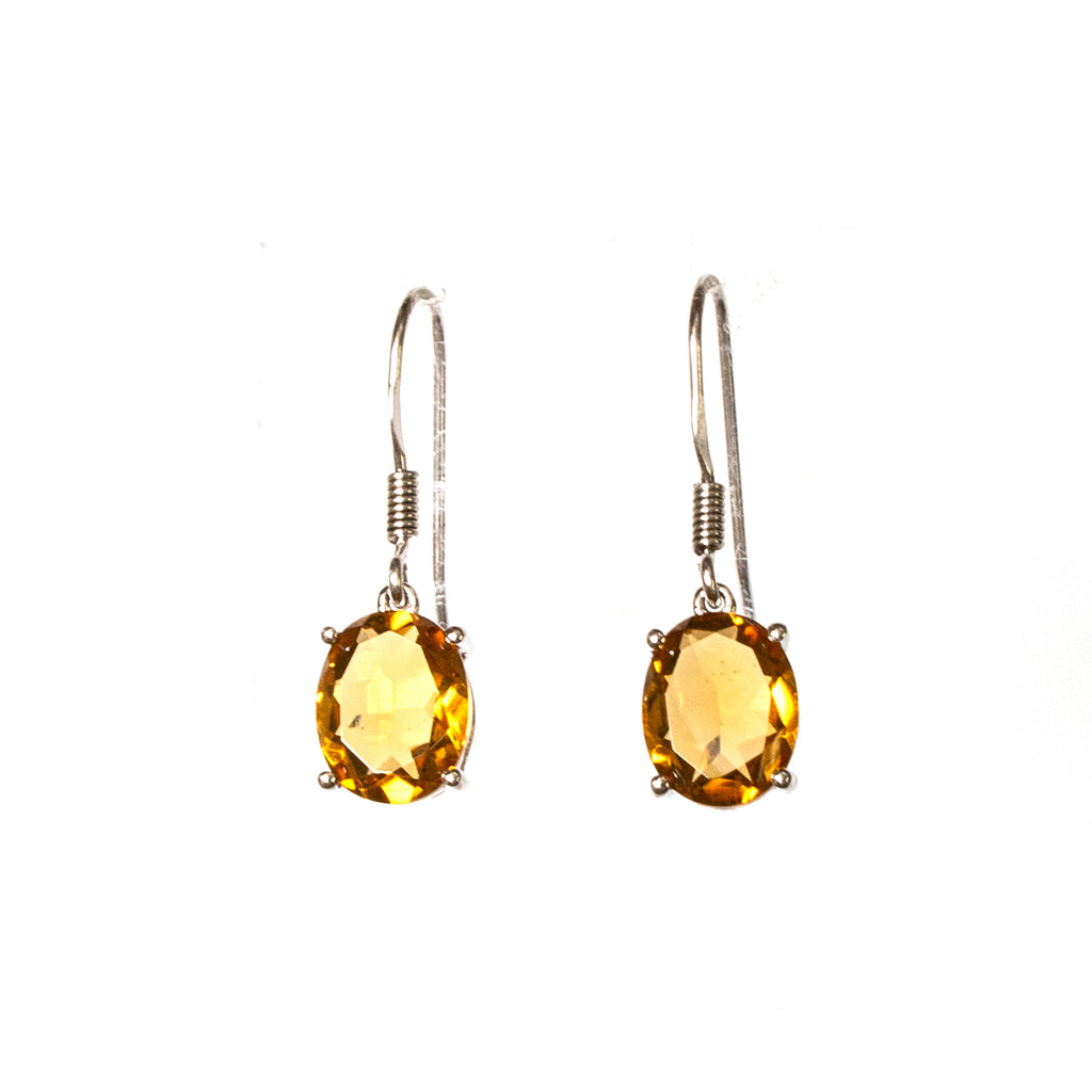 Sterling Silver Created Citrine Oval Earrings