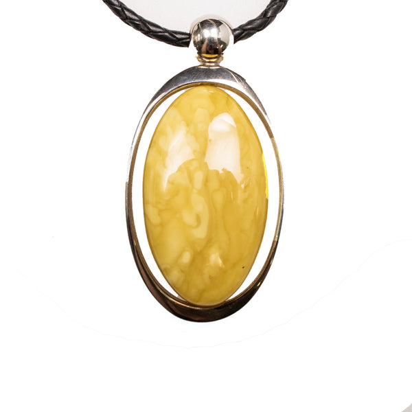 SS Butterscotch Amber Necklace W/ Rubber Cord