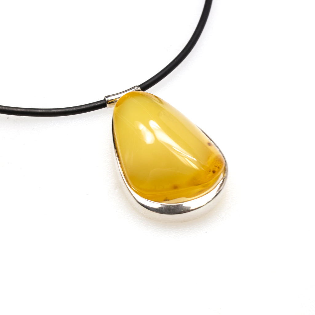 SS Chunky Butterscotch Amber Necklace W/ Rubber Cord