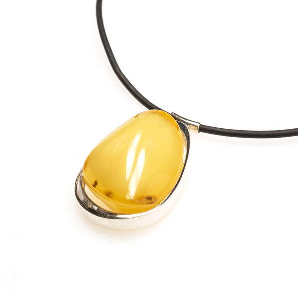 SS Chunky Butterscotch Amber Necklace W/ Rubber Cord