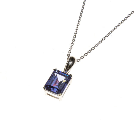 Sterling Silver Created Tanzanite octagon 10mm Necklace