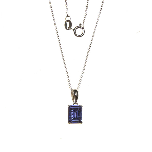 SS Created Tanzanite Rectangle Necklace