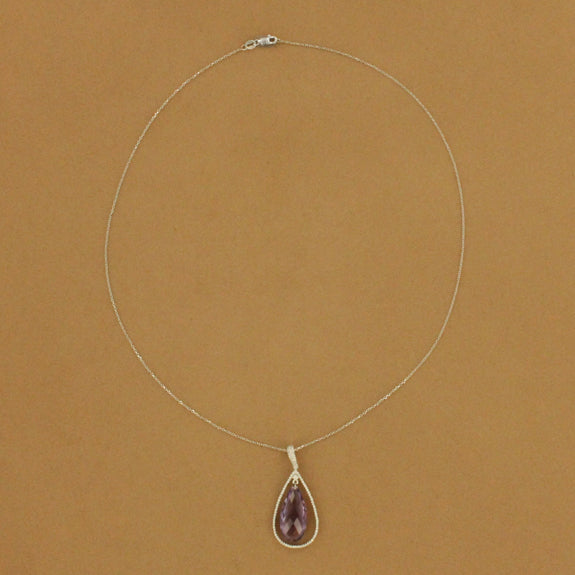 14K White Gold Amethyst Diamont Pear Necklace