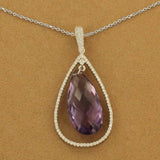 14K White Gold Amethyst Diamont Pear Necklace