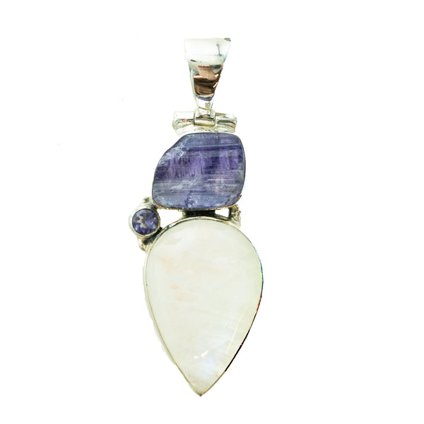 SS Moonstone Pear & Rough Tanzanite Pendant