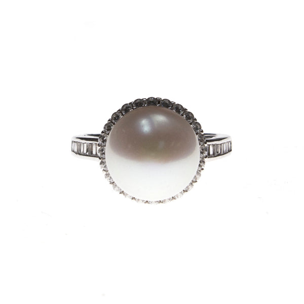 Sterling Silver Pearl CZ Ring Size 5,7