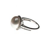 Sterling Silver Pearl CZ Ring Size 5,7