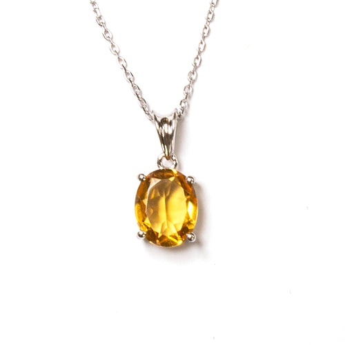 SS Small Created Citrine Oval Necklace