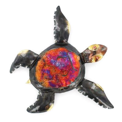 Small Copper Dripped Sea Turtle Wall Art