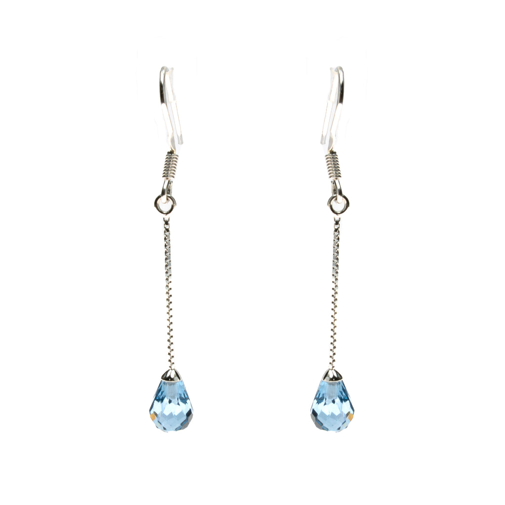 Sterling Silver Created Aqua Pear Dangle Earrings