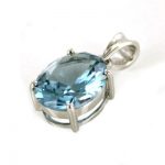 Sterling Silver Created Aquamarine 10mm x 12mm Oval Pendant