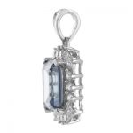 Sterling Silver Created Aquamarine & Cubic Zirconia Rectangle Pendant