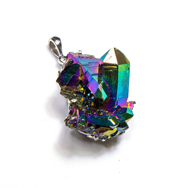 SS Titanium Druzy Quartz Cluster Pendant