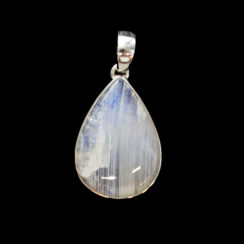 SS Pear Rainbow Moonstone Bezel Pendant