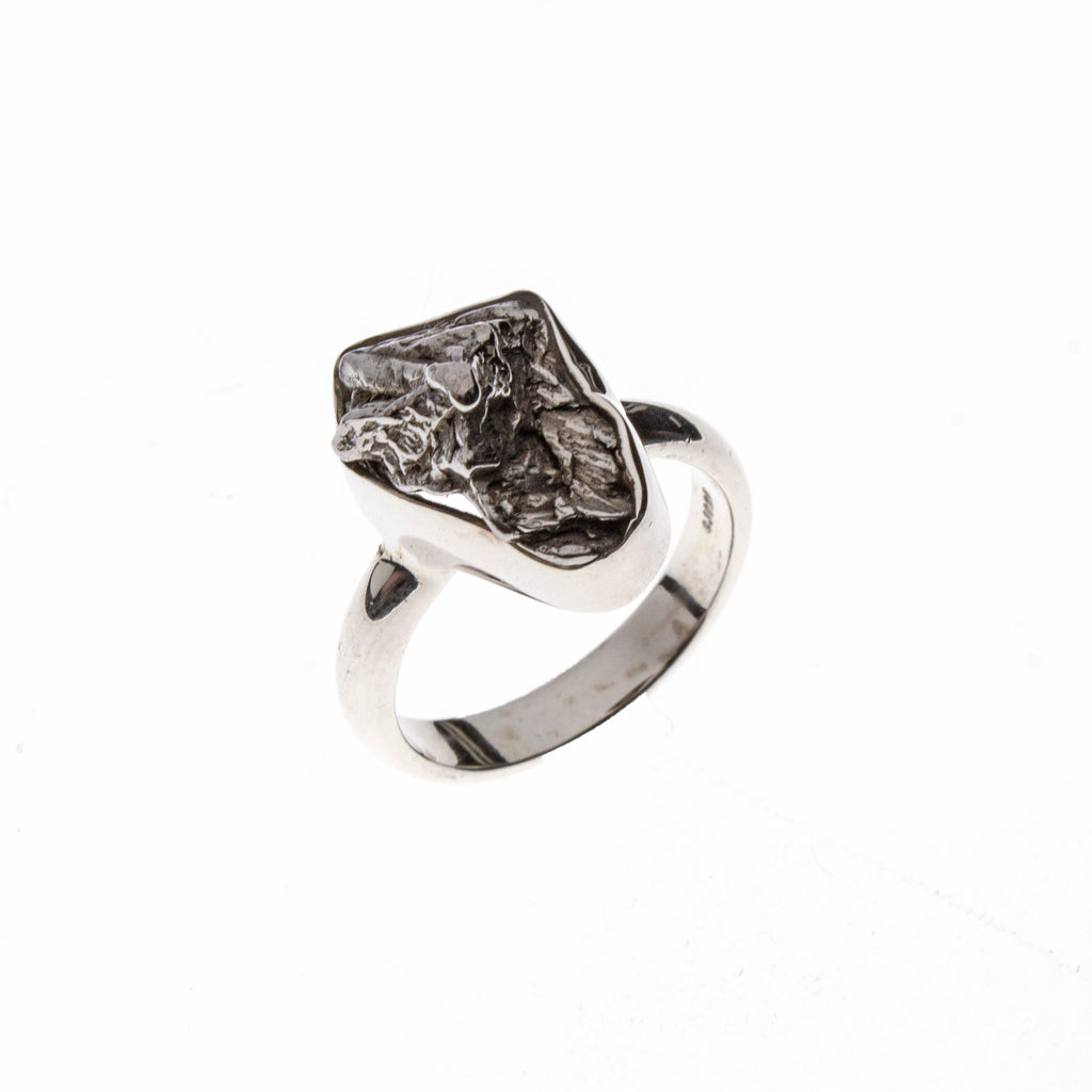 Sterling Silver Meteorite Nugget Bezel Ring Size 7, 9, 10