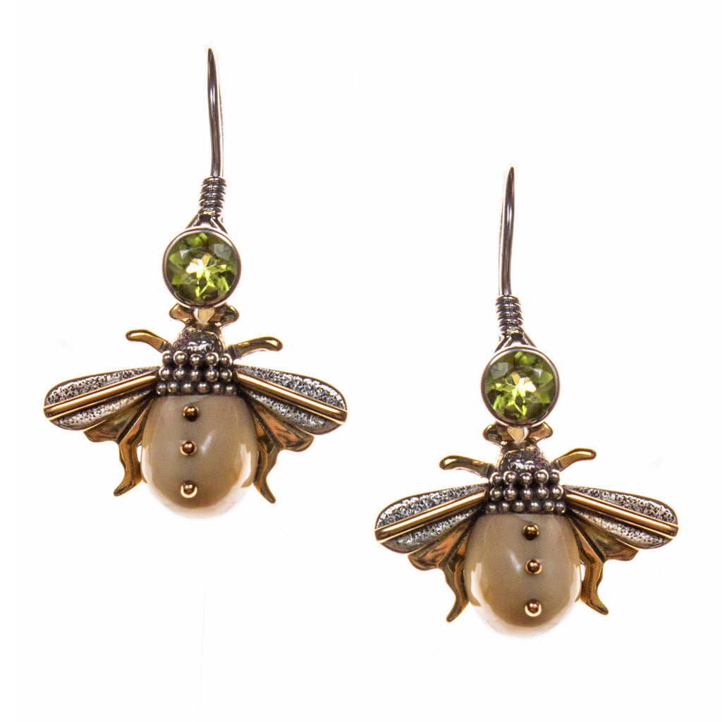 Sterling Silver Gold Filled Fossilized Walrus Ivory Bee Earrings