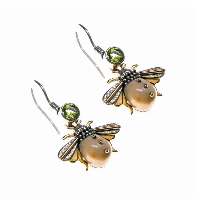 Sterling Silver Gold Filled Fossilized Walrus Ivory Bee Earrings