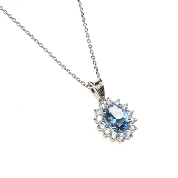 Sterling Silver Created Aquamarine CZ Necklace