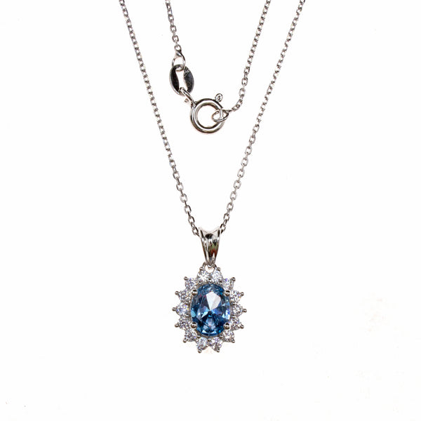 Sterling Silver Created Aquamarine CZ Necklace