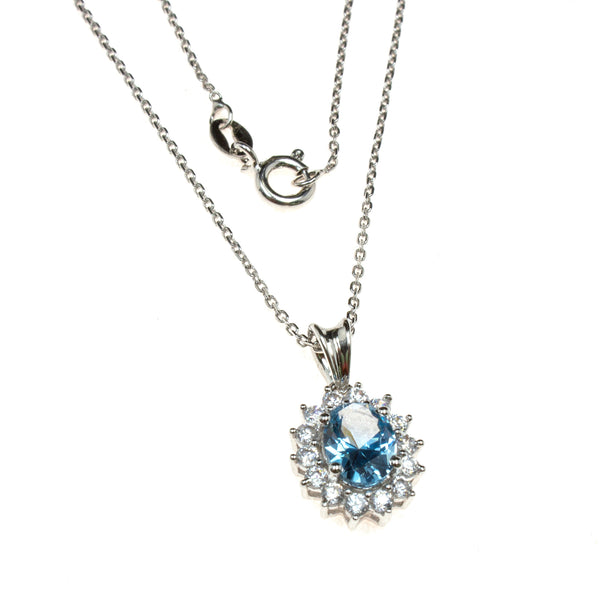 Sterling Silver Created Aquamarine CZ Necklace