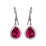 Sterling Silver Created Ruby & CZ Pear Earrings