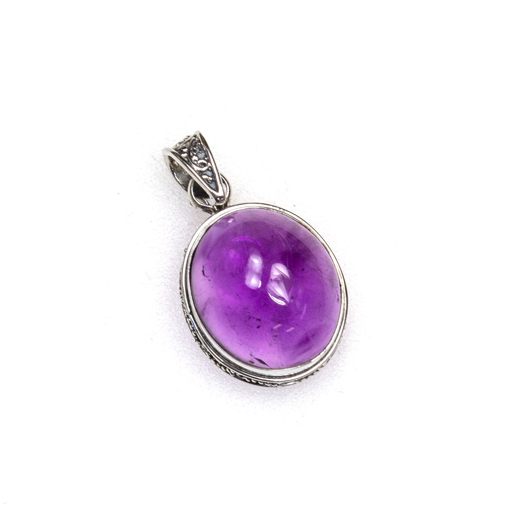 SS Amethyst Cabochon Decorative Bezel Pendant