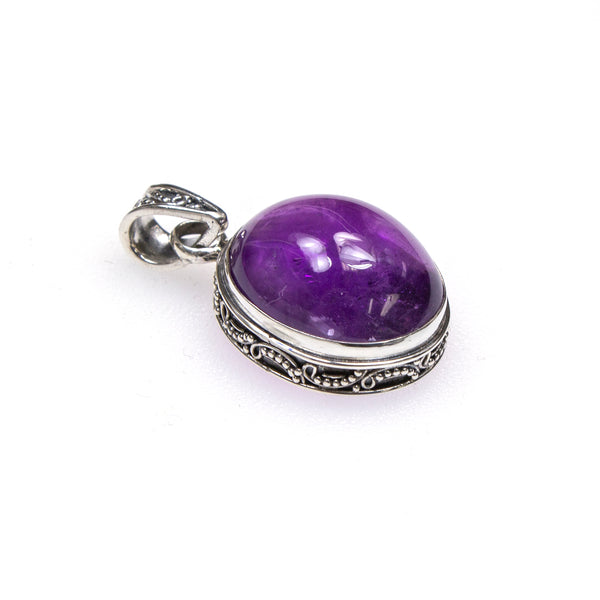 SS Amethyst Cabochon Decorative Bezel Pendant