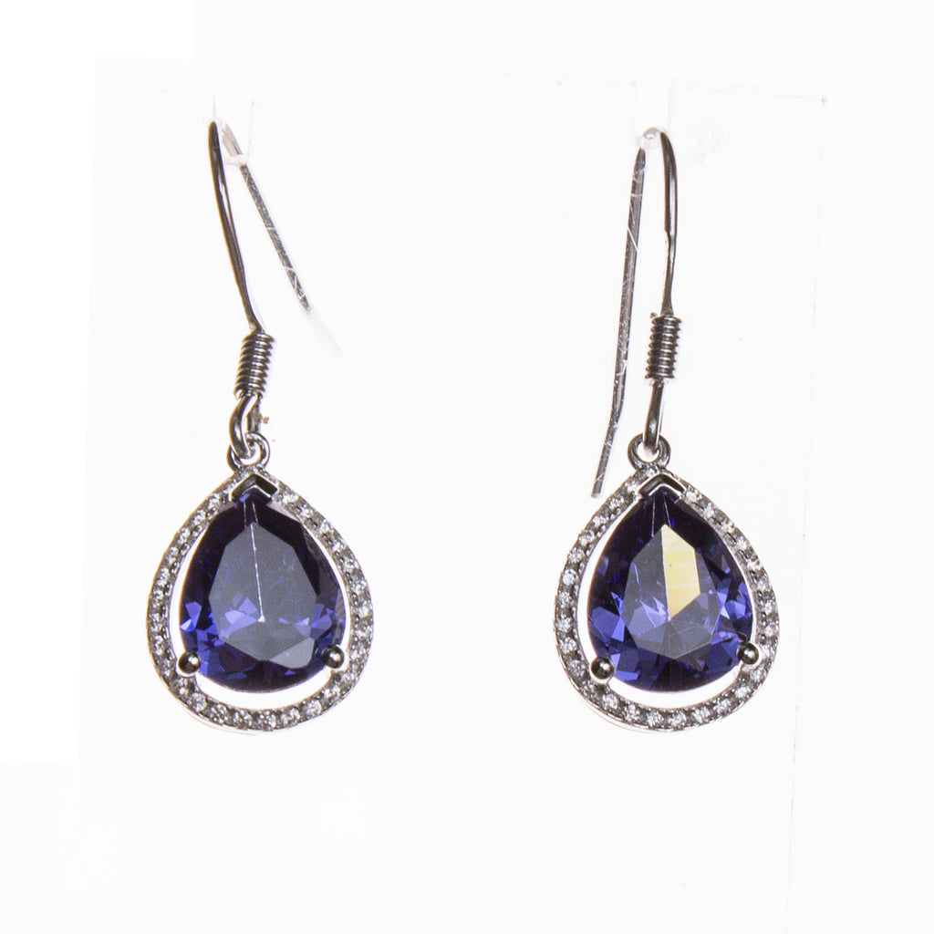 SS Created Tanzanite CZ Pear Earrings