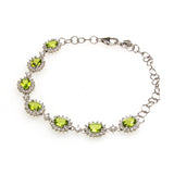 SS Created Peridot and CZ Flower Link Bracelet