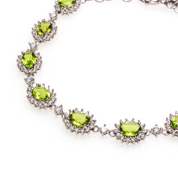 SS Created Peridot and CZ Flower Link Bracelet