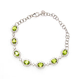 SS Created Peridot and CZ Flower Link Bracelet