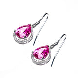 Sterling Silver Created Pink Sapphire & CZ Pear Earrings