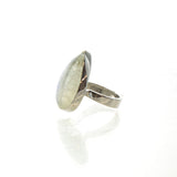 SS Wide Rainbow Moonstone Pear Ring (Size 8.5)