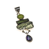 Sterling Silver Moldavite Tourmaline Ammolite Pendant