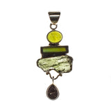 Sterling Silver Moldavite Tourmaline Ammolite Pendant